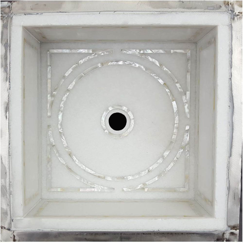 Linkasink MI08 W Graphic Mother Of Pearl Inlay Bar Sink - Undermount - White Marble