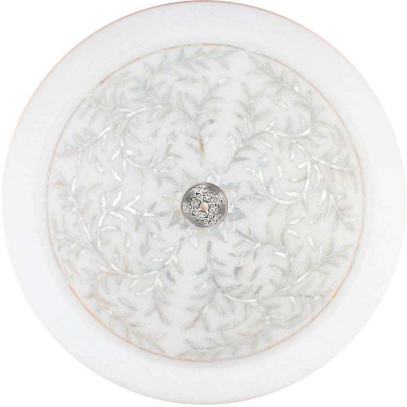 Linkasink MI11 W Round Floral Mother Of Pearl Inlay - Vessel - White Marble