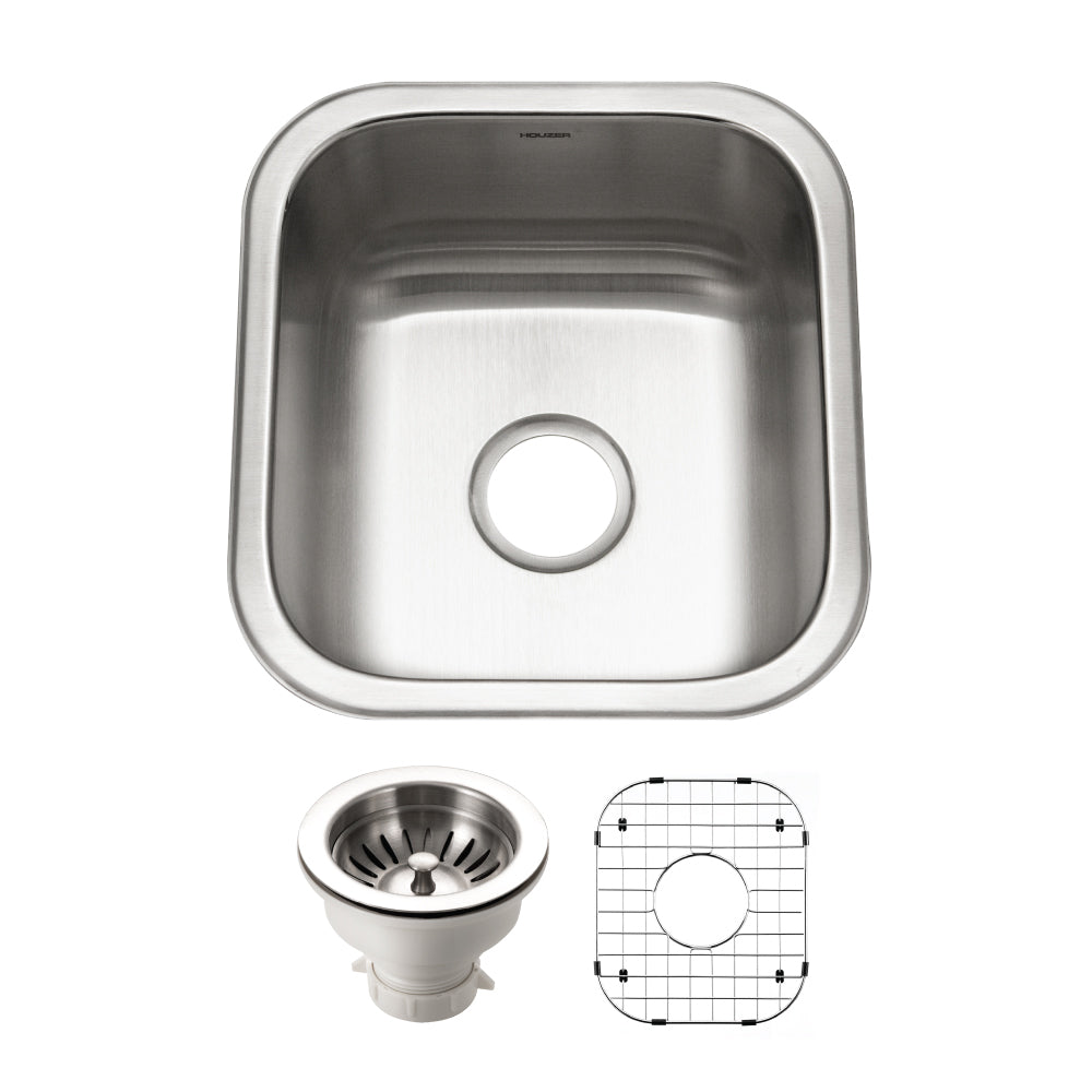 Houzer MS-1708-C Club 17 Inch Stainless Steel Undermount Bowl Bar and Prep Sink