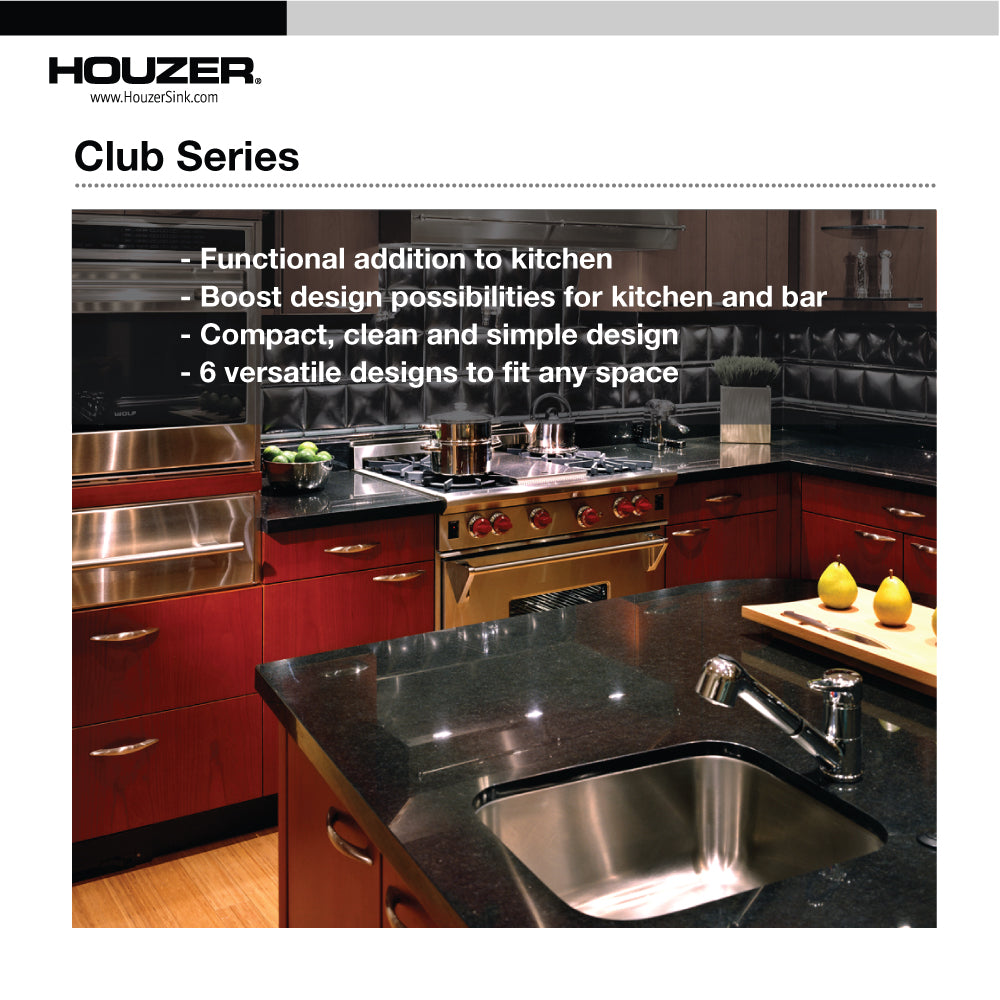 Houzer MS-1708-C Club 17 Inch Stainless Steel Undermount Bowl Bar and Prep Sink