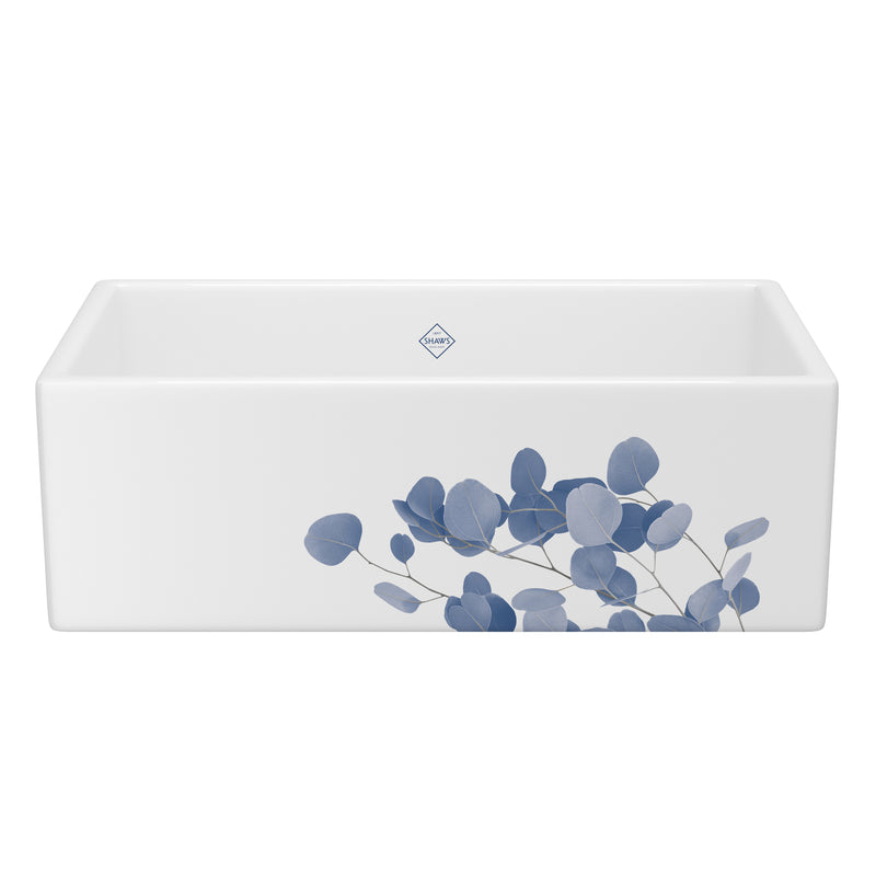 Shaws MS3318 Shaker 33" Single Bowl Farmhouse Apron Front Fireclay Kitchen Sink With Eucalyptus Design - Parent