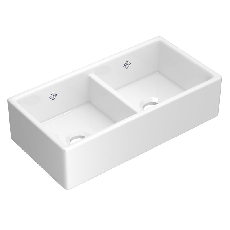 Shaws MS3518WH 35" Double Bowl Farmhouse Apron Front Fireclay Kitchen Sink