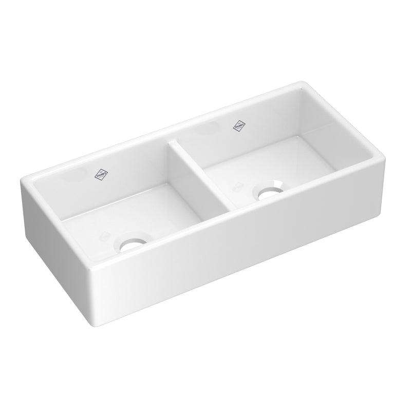 Shaws MS3918WH 39" Double Bowl Farmhouse Apron Front Fireclay Kitchen Sink
