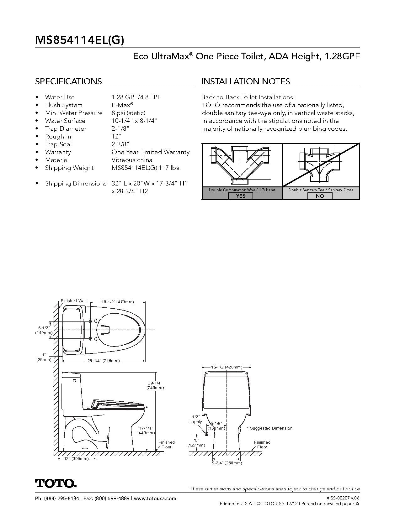 Toto MS854114EL Eco Ultramax One-Piece Elongated 1.28 GPF Ada Compliant Toilet - Parent