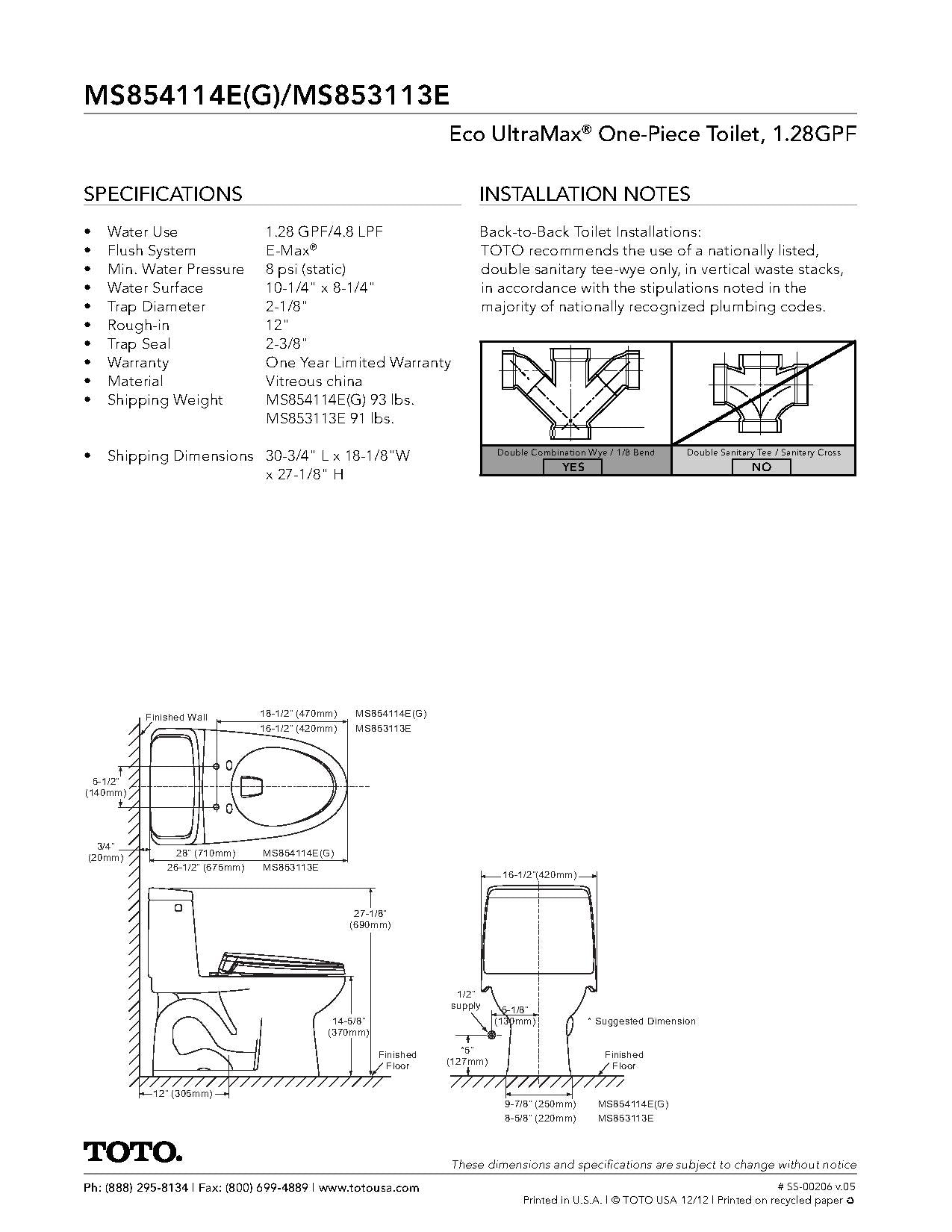 Toto MS854114E Eco Ultramax One-Piece Elongated 1.28 GPF Toilet - Parent