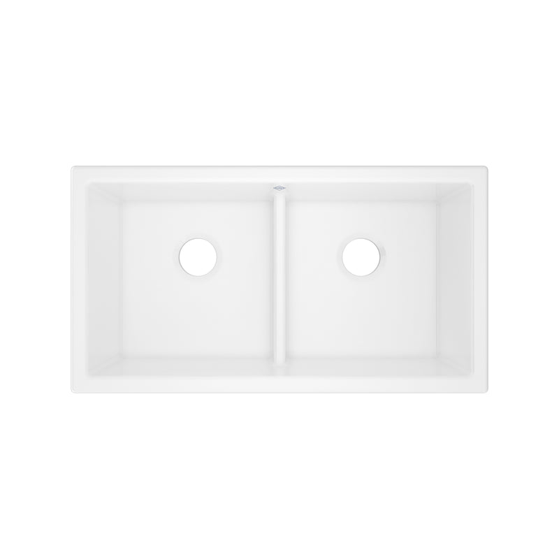Shaws MSUM3318LDWH 33" Double Bowl Undermount Fireclay Kitchen Sink