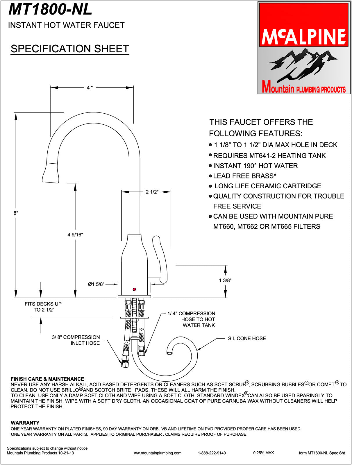 Mountain Plumbing MT1800-NL Francis Anthony Collection Hot Water Faucet with Modern Curved Body & Handle - Parent