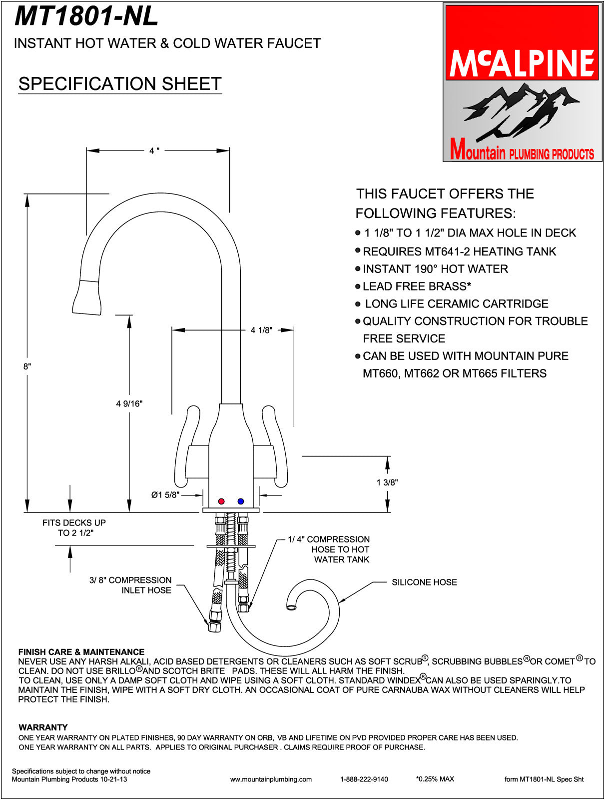 Mountain Plumbing MT1801-NL Francis Anthony Collection Hot & Cold Water Faucet with Modern Curved Body & Handles - Parent