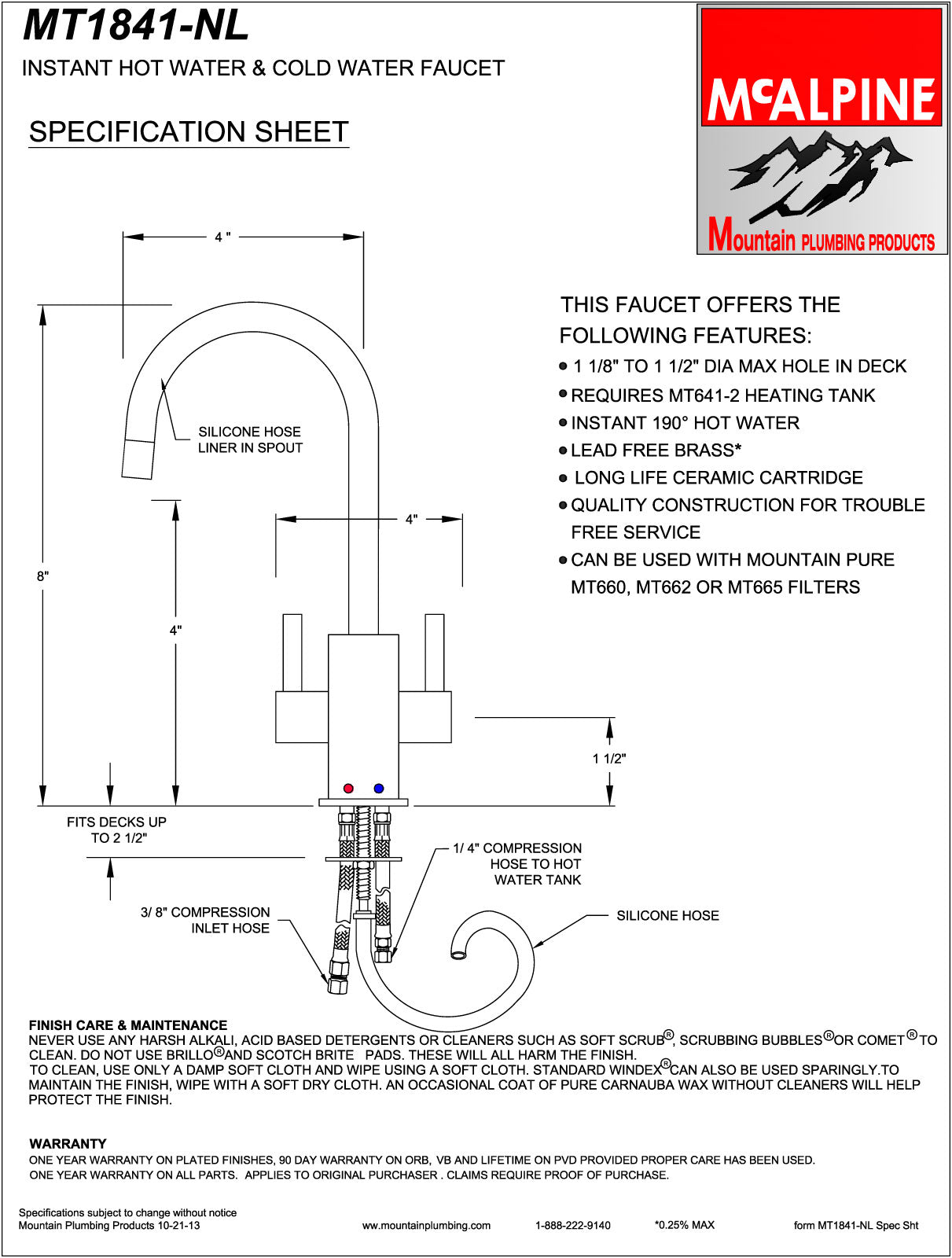 Mountain Plumbing MT1841-NL Francis Anthony Collection Hot & Cold Water Faucet with Contemporary Round Body & Handles - Parent
