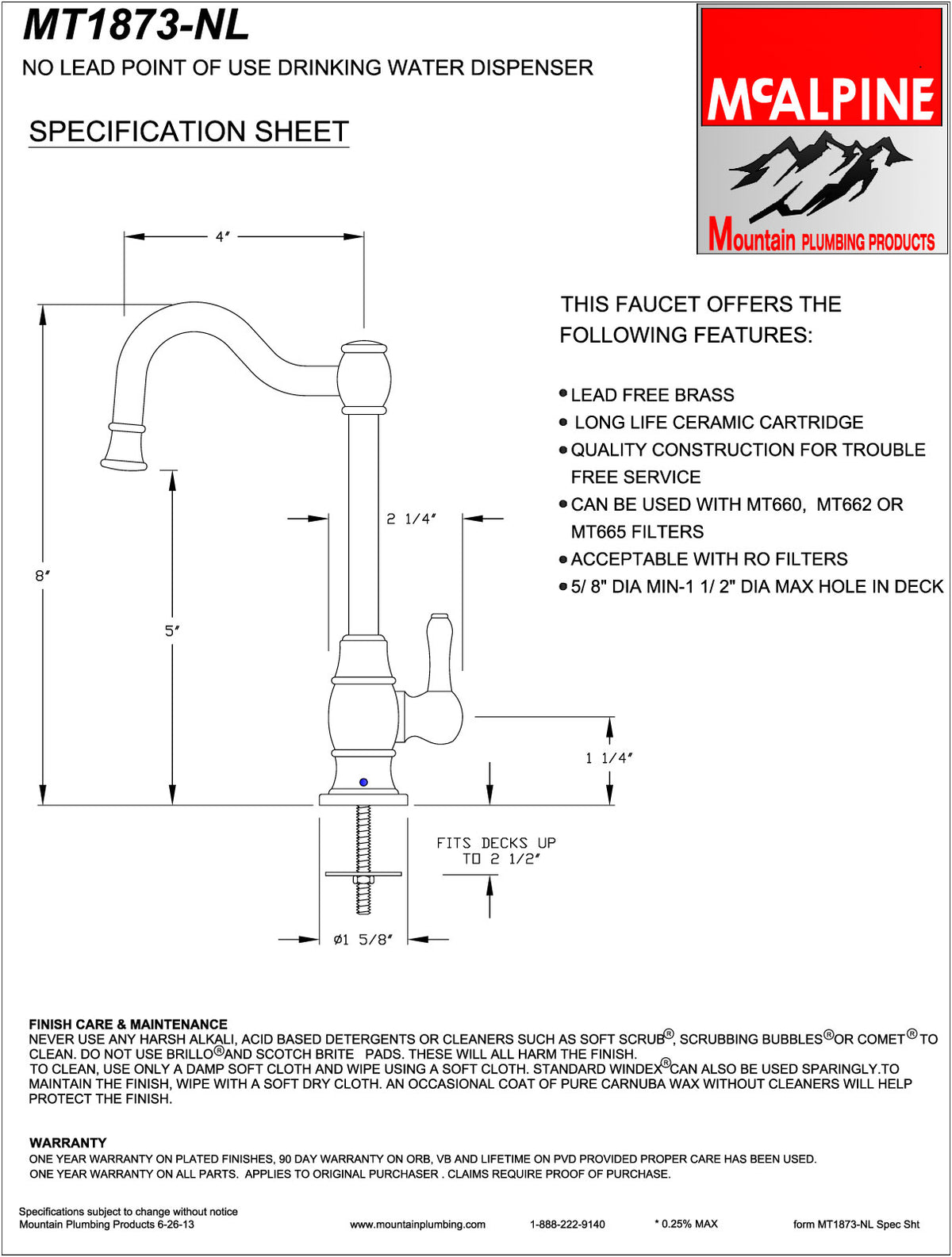 Mountain Plumbing MT1873-NL Francis Anthony Drinking Faucet w/Traditional Double Curved Body & Curved Handle - Parent