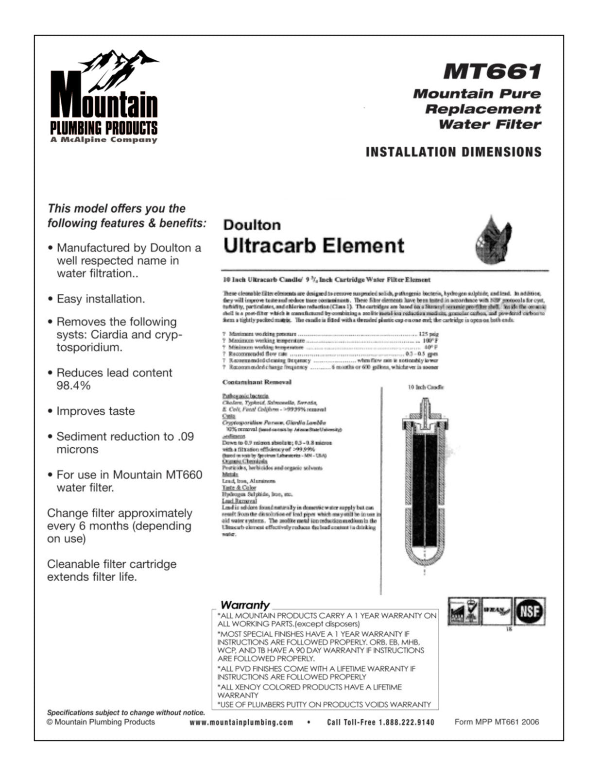 Mountain Plumbing MT661/RFC Mountain Pure Replacement Cartridge (Models MT660 & MT662-2)