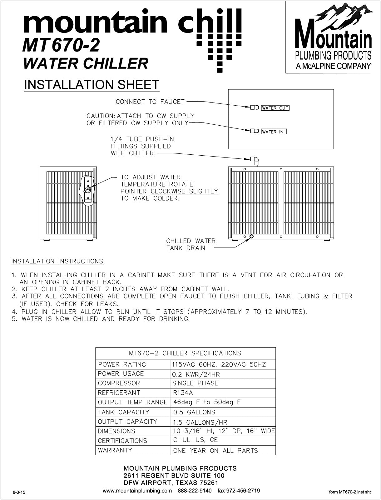 Mountain Plumbing MT670-2 Mountain Chill Water Chiller