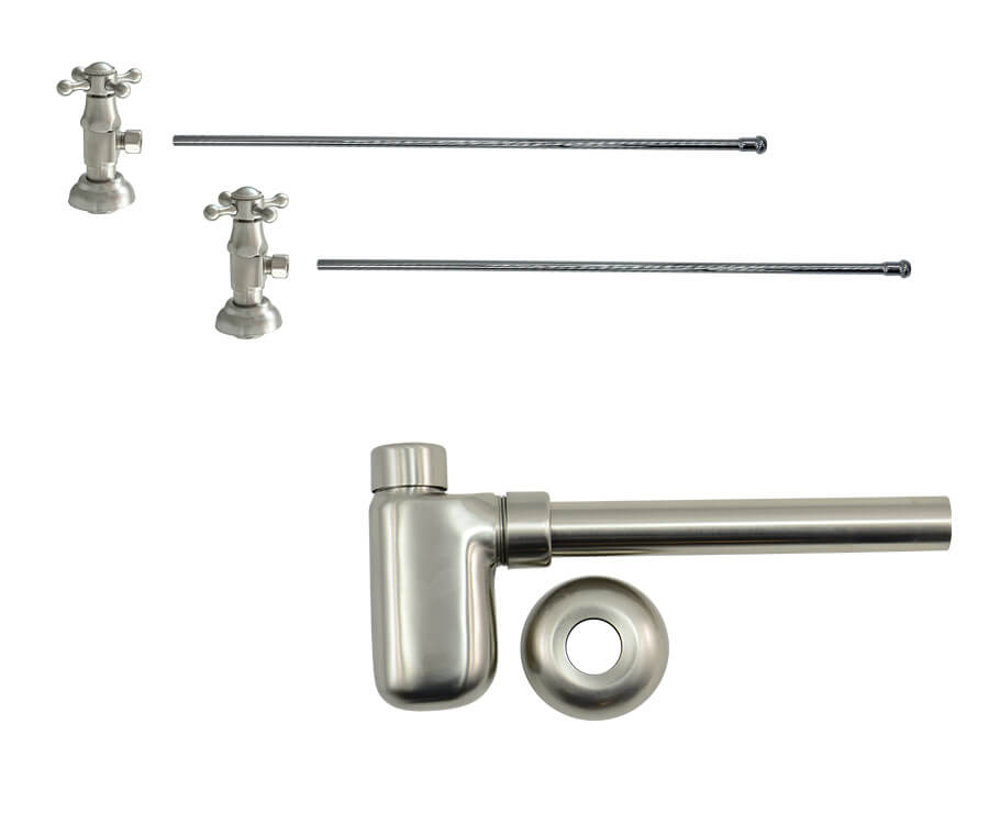 Mountain Plumbing MT8001-NL Lavatory Supply Kit w/Decorative Trap Angle Deluxe Cross Handle 1/2" Compression Inlet - Parent