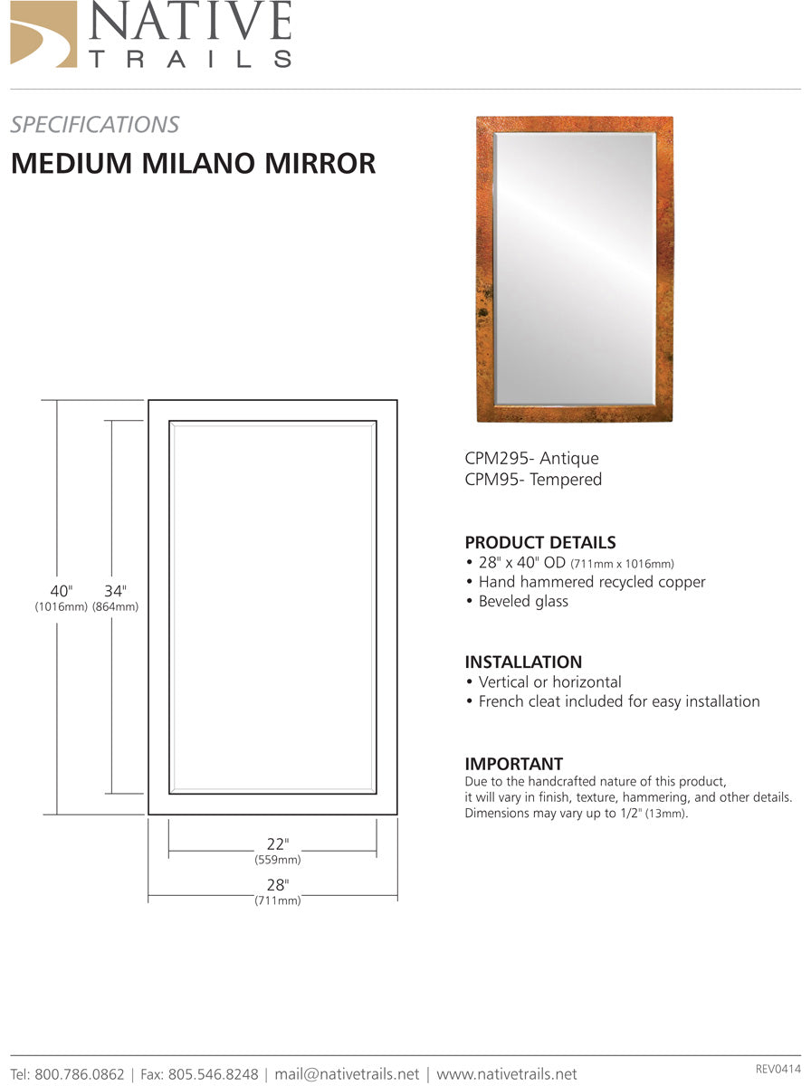 Native Trails CPM295 Medium Milano Mirror Antique