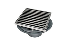 Load image into Gallery viewer, Infinity Drain ND 5-2I 5” x 5” ND 5 - Strainer - Lines Pattern &amp; 2&quot; Throat w/Cast Iron Drain Body 2” Outlet
