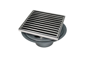 Infinity Drain ND 5-2I 5” x 5” ND 5 - Strainer - Lines Pattern & 2" Throat w/Cast Iron Drain Body 2” Outlet