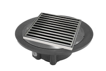 Load image into Gallery viewer, Infinity Drain ND 5-3I 5” x 5” ND 5 - Strainer - Lines Pattern &amp; 4&quot; Throat w/Cast Iron Drain Body 3” Outlet