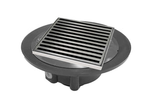 Infinity Drain ND 5-3I 5” x 5” ND 5 - Strainer - Lines Pattern & 4" Throat w/Cast Iron Drain Body 3” Outlet