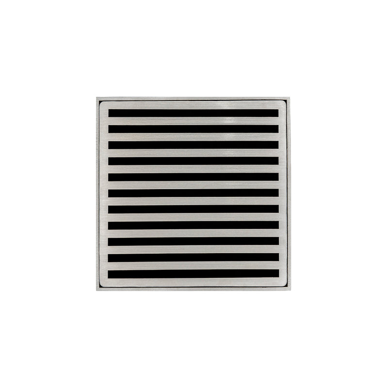 Infinity Drain NDB 5-S  5" x 5" NDB 5 Complete Kit with Lines Pattern Decorative Plate  with Stainless Steel Bonded Flange Drain Body, 2" No Hub Outlet