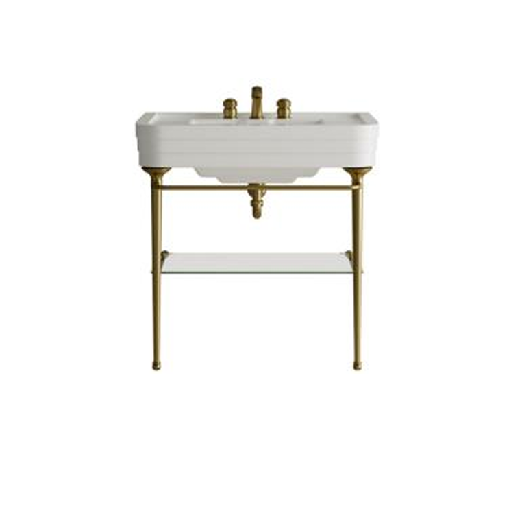Devon & Devon NOBEL3F Console with ceramic top and washbasin, shelf in extra-light transparent glass, 3 hole - Parent