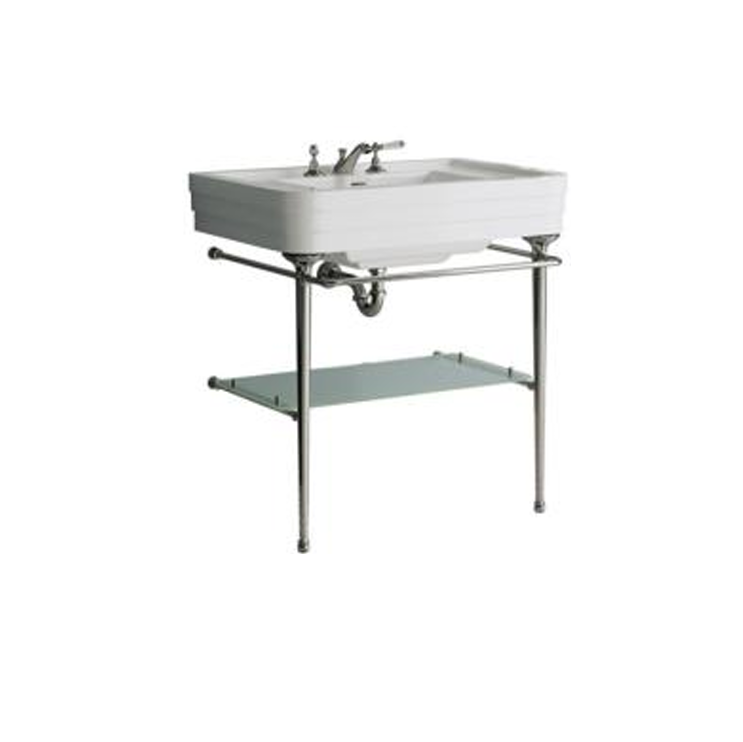 Devon & Devon NOBEL3F Console with ceramic top and washbasin, shelf in extra-light transparent glass, 3 hole