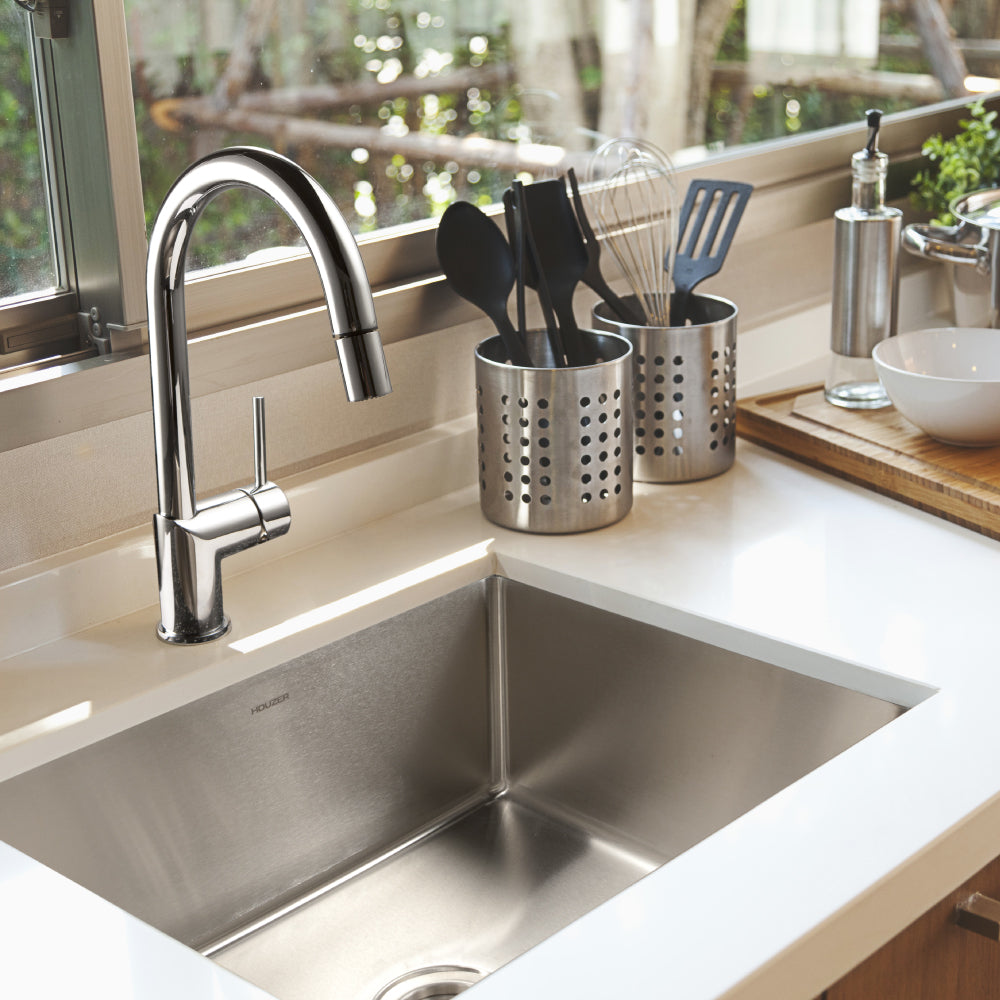 Houzer NOS-4100-1 Nouvelle 23 Inch Stainless Steel Undermount Single Bowl Kitchen Sink