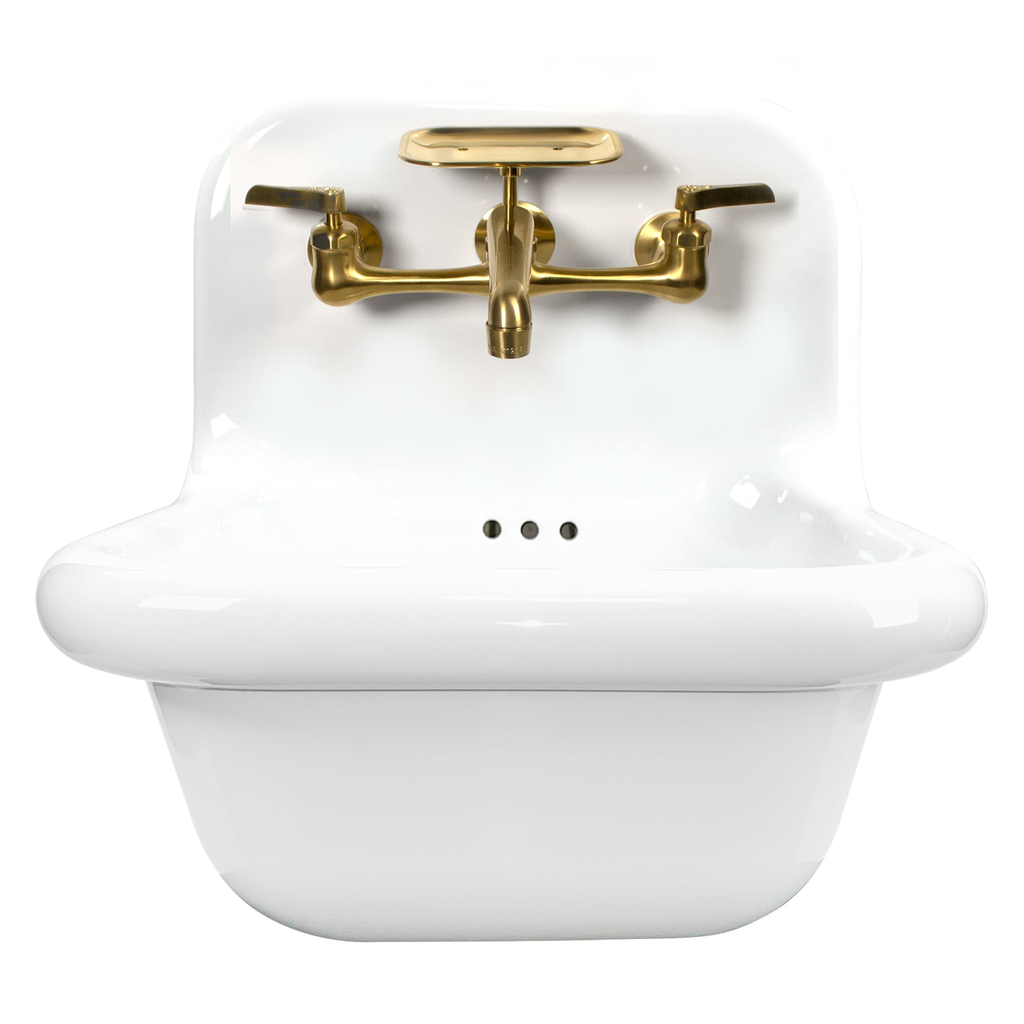 Nantucket Sinks NS-VC16-WW-SBFCT 16.5-inch Fireclay Wallmount Bath Sink with Satin Brushed Brass Accessories Set
