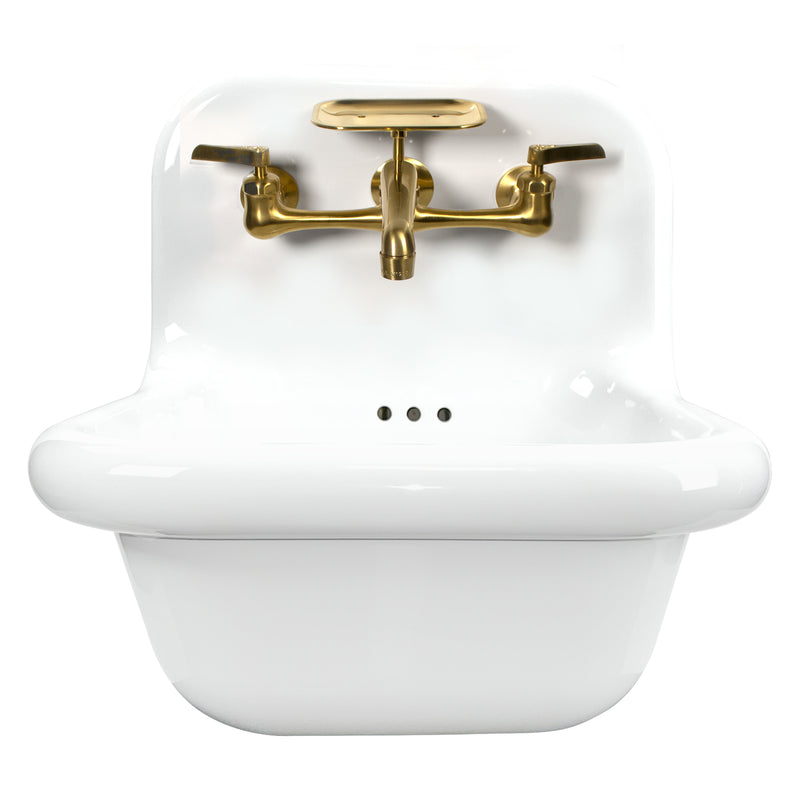 Nantucket Sinks NS-VC16-WW-SBFCT 16.5-inch Fireclay Wallmount Bath Sink with Satin Brushed Brass Accessories Set