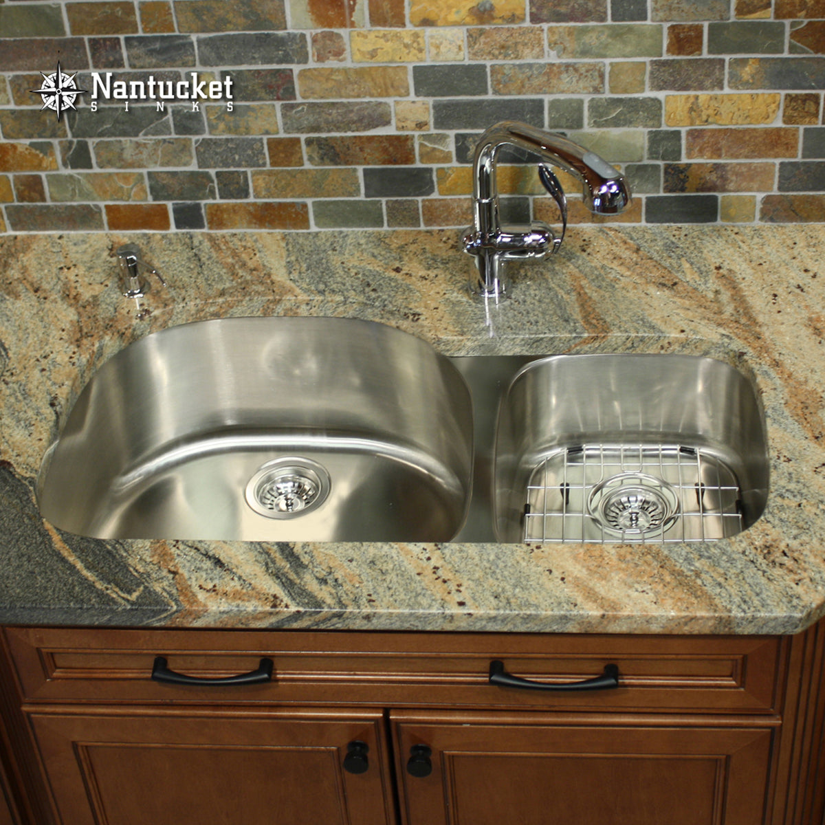 Nantucket Sinks NS3121-16 NS3121-16 - 31.5 Inch 70/30 Double bowl Undermount Stainless Steel Kitchen Sink, 16 Gauge