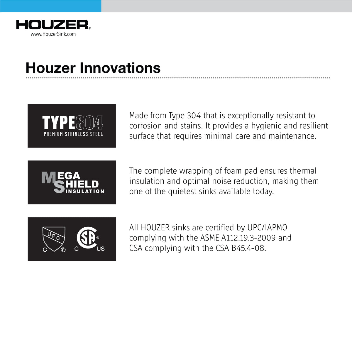Houzer NVS-6500 45 Inch Novus 18 Gauge Stainless Steel Undermount Dual Platform Workstation Single Bowl Kitchen Sink