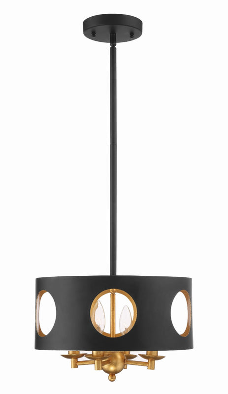Crystorama ODE-700-BK-GA Odelle 4 Light Pendant - Black and Antique Gold