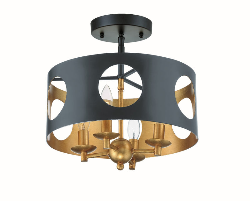 Crystorama ODE-700-BK-GA_CEILING Odelle 4 Light Ceiling Mount - Black and Antique Gold