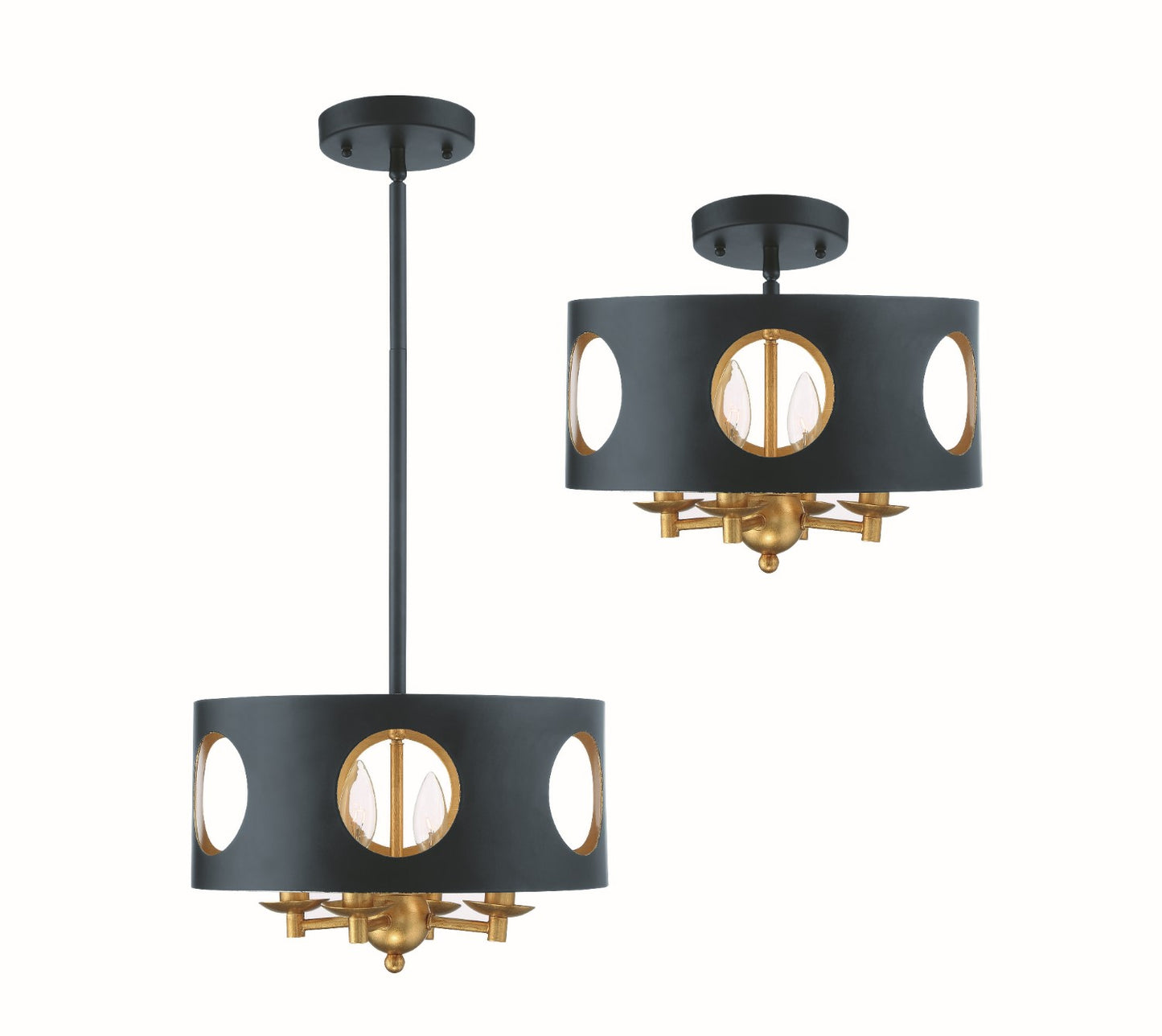 Crystorama ODE-700-BK-GA_CEILING Odelle 4 Light Ceiling Mount - Black and Antique Gold