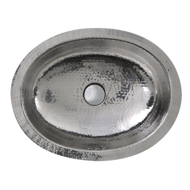 Nantucket Sinks OVS-OF 17.5 Inch x 13.75 Inch Hand Hammered Oval Undermount Bathroom Sink With Overflow