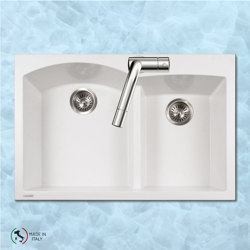 Houzer P-175 Cassiano Italian 33 inch Cloud Drop-in Topmount 60/40 Double Bowl Granite Kitchen Sink - Parent