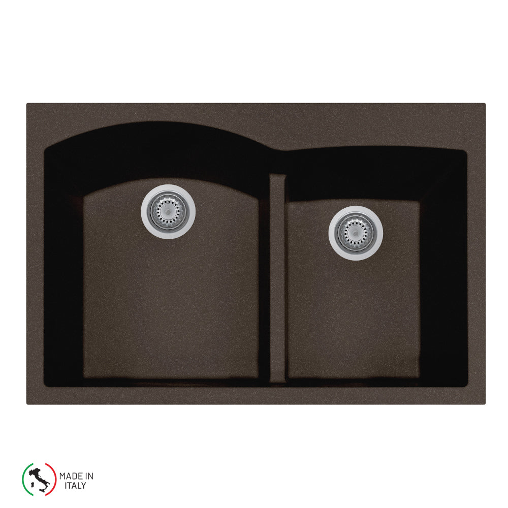 Houzer P-175 Cassiano Italian 33 inch Cloud Drop-in Topmount 60/40 Double Bowl Granite Kitchen Sink
