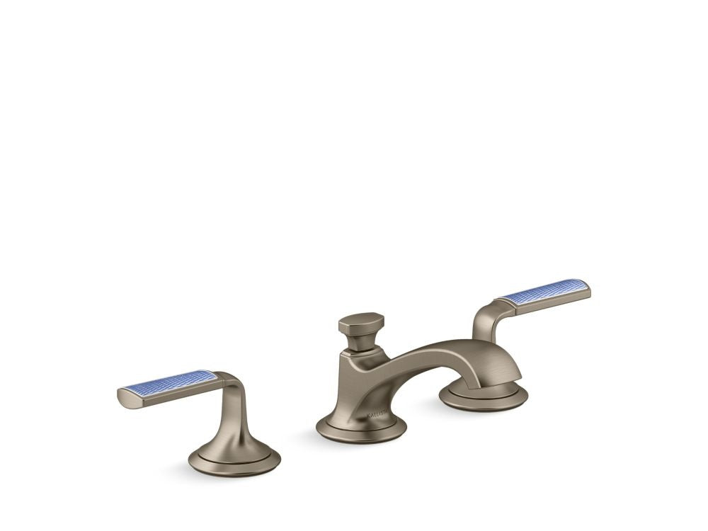 Kallista P25054-CBW Script Lavatory Bathroom Sink Faucet, Low Spout, Blue Wave Lever Handles
