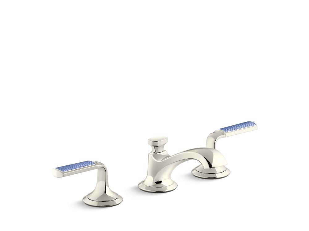 Kallista P25054-CBW Script Lavatory Bathroom Sink Faucet, Low Spout, Blue Wave Lever Handles