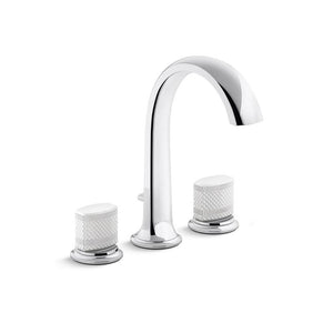Kallista P25057-CMC Script Lavatory Bathroom Sink Faucet, Arch Spout, White Porcelain Knob Handles