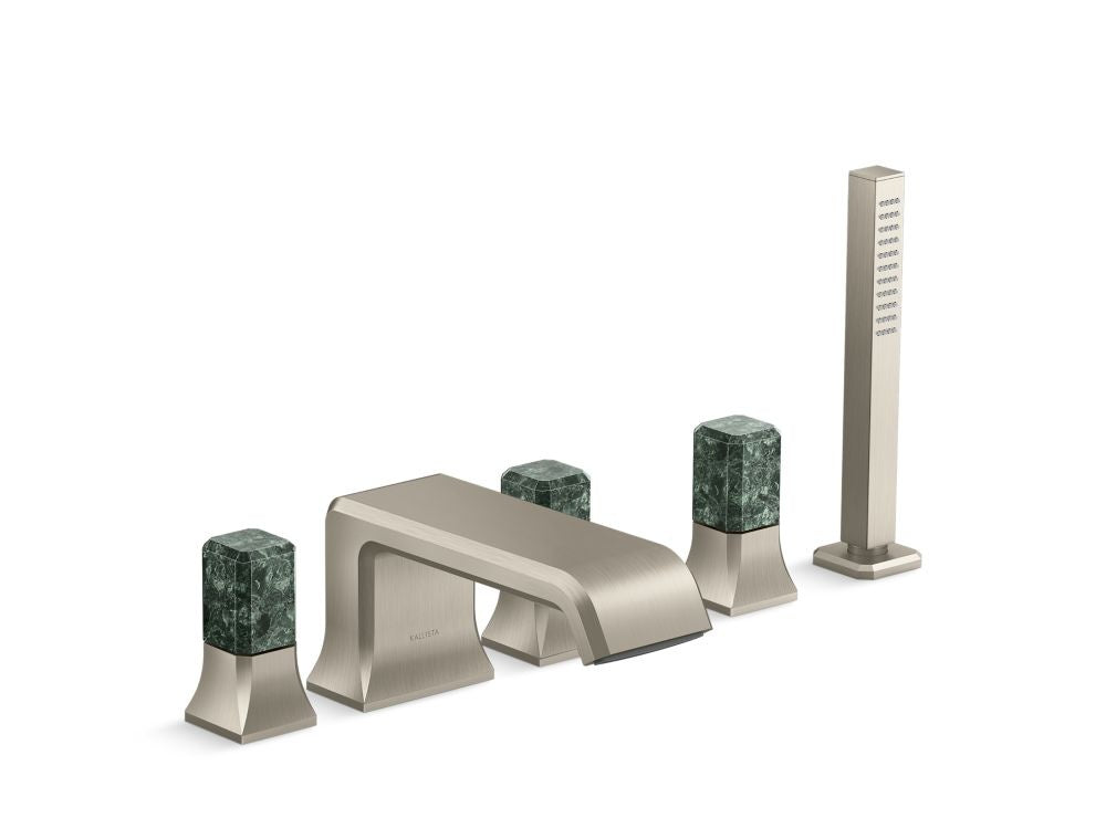 Kallista P32712-GTM Bezel deck mount bath faucet with diverter handshower gtm stone