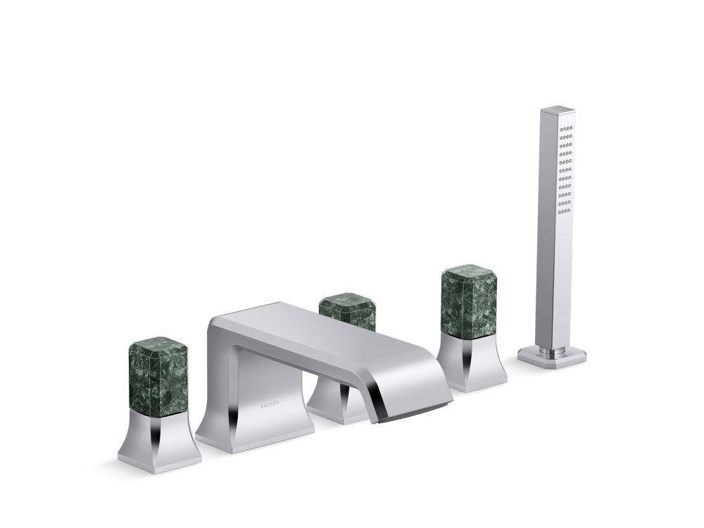 Kallista P32712-GTM Bezel deck mount bath faucet with diverter handshower gtm stone