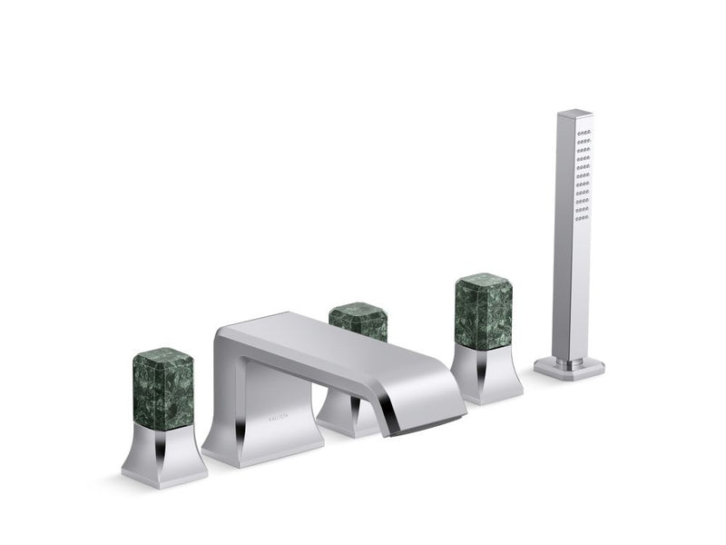 Kallista P32712-GTM Bezel deck mount bath faucet with diverter handshower gtm stone