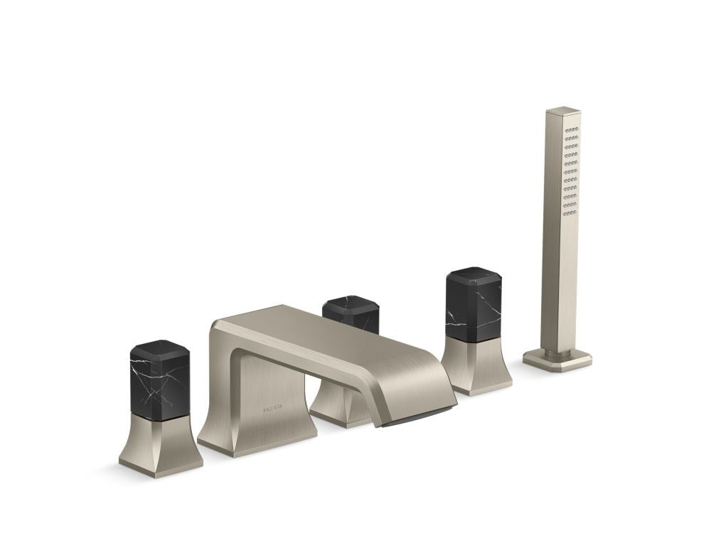 Kallista P32712-NM Bezel deck mount bath faucet with diverter handshower nm stone