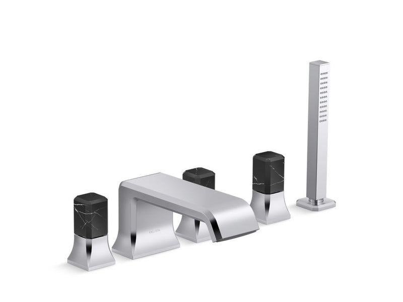 Kallista P32712-NM Bezel deck mount bath faucet with diverter handshower nm stone