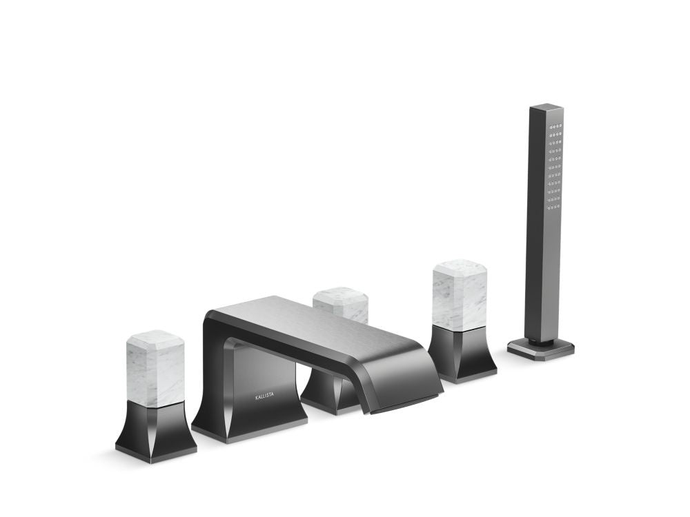 Kallista P32712-WC Bezel deck mount bath faucet with diverter handshower wc stone