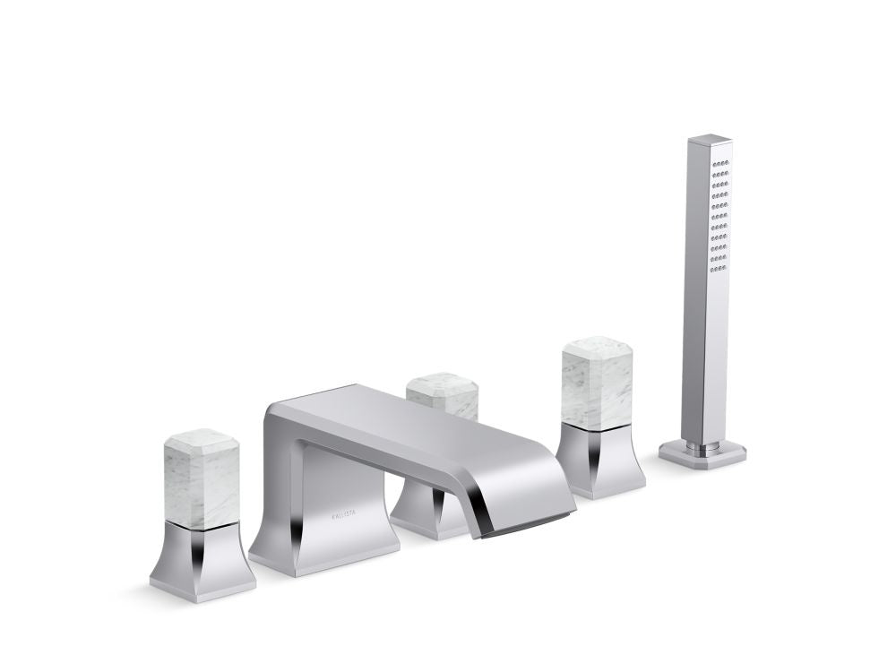 Kallista P32712-WC Bezel deck mount bath faucet with diverter handshower wc stone
