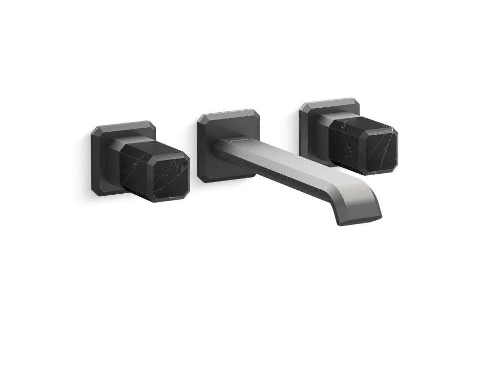 Kallista P33169-NM Bezel wall mount wide spread long nero marquina stone