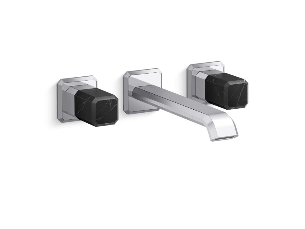 Kallista P33169-NM Bezel wall mount wide spread long nero marquina stone