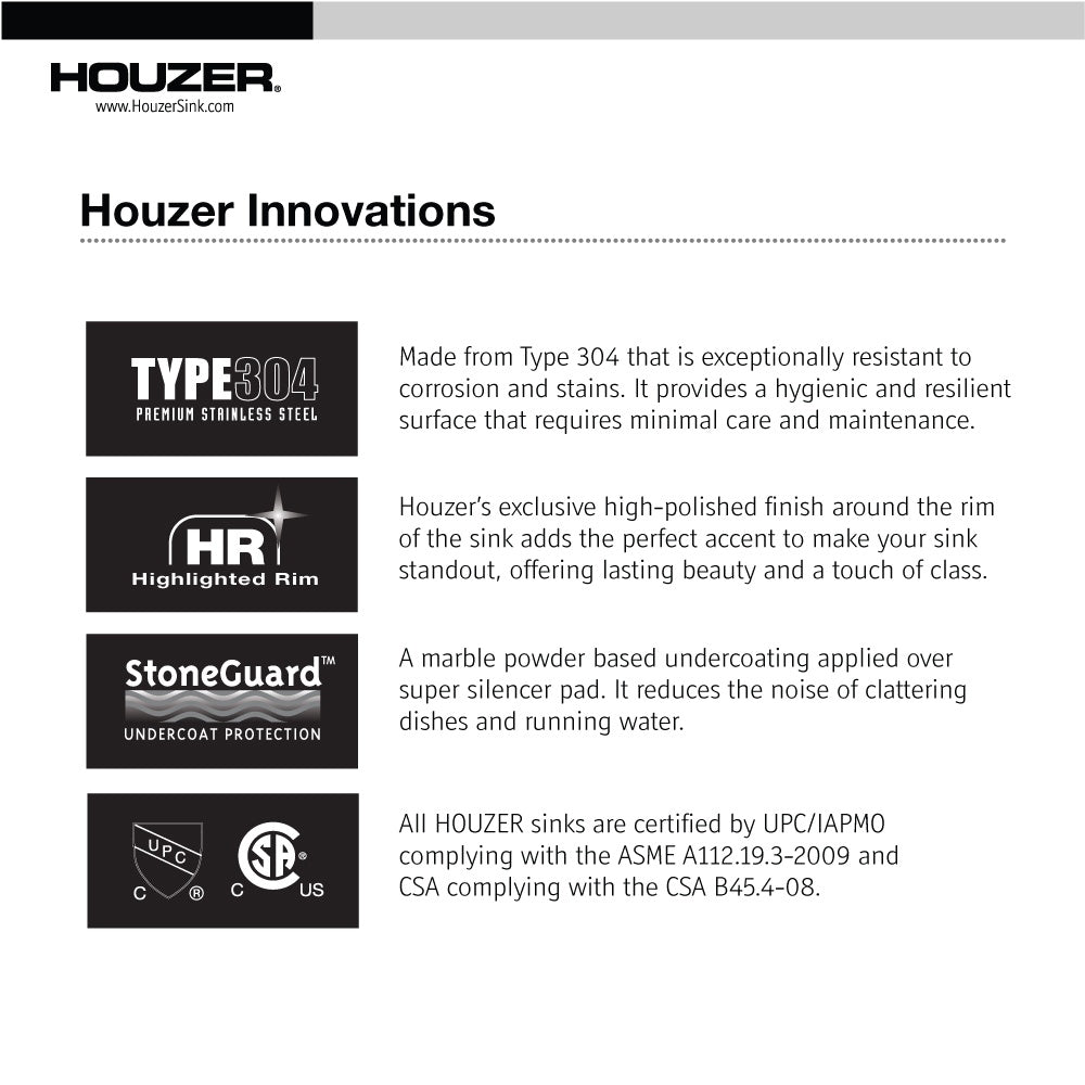 Houzer Premier Stainless Steel Drop-in Topmount Single Bowl Kitchen Sink - Parent