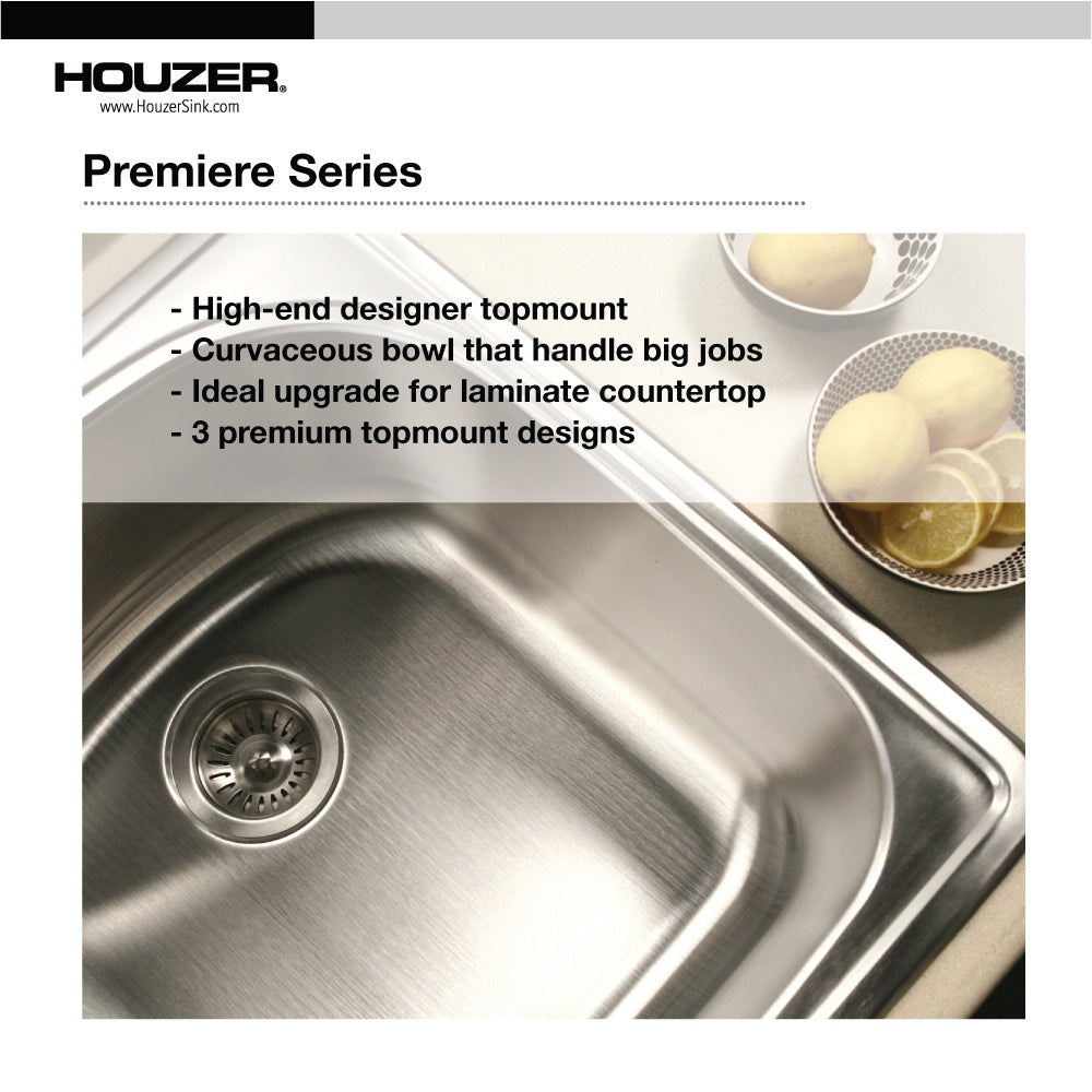Houzer Premier Stainless Steel Drop-in Topmount Single Bowl Kitchen Sink - Parent